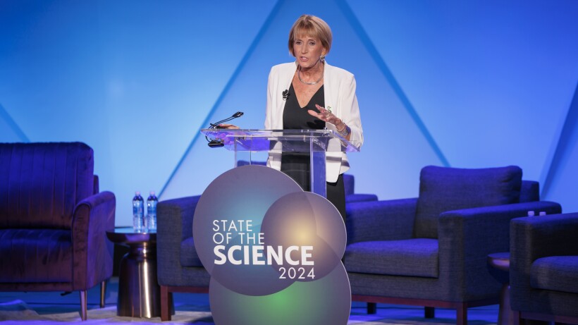 Marcia McNutt delivering the State of the Science address