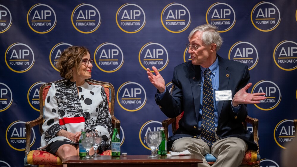 France Córdova, AIPF Board Chair, and John Mather, AIPF Board of Trustee