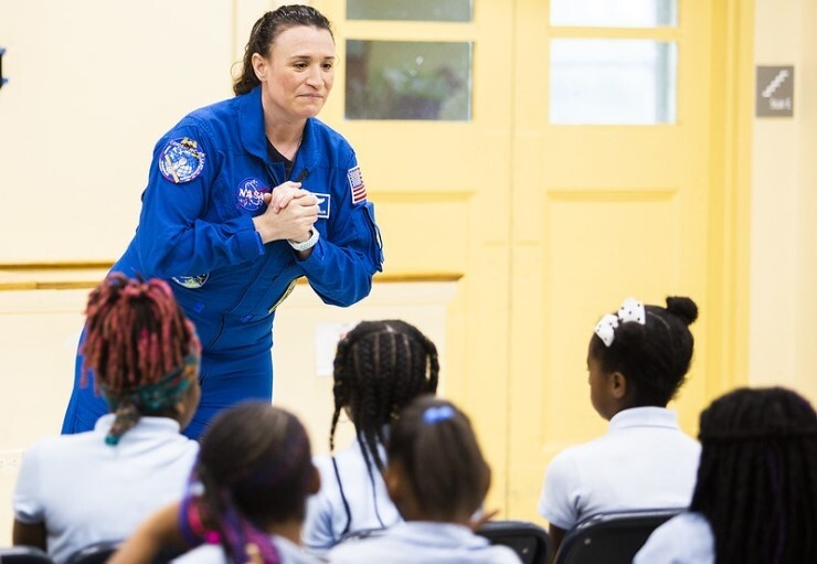 NASA astronaut Serena Auñón-Chancellor describes her experience onboard the International Space Station at Excel Academy Public Charter School in Washington, D.C.