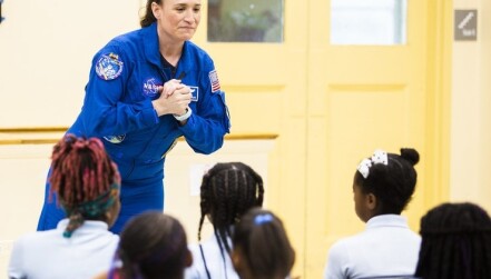 NASA astronaut Serena Auñón-Chancellor describes her experience onboard the International Space Station at Excel Academy Public Charter School in Washington, D.C.