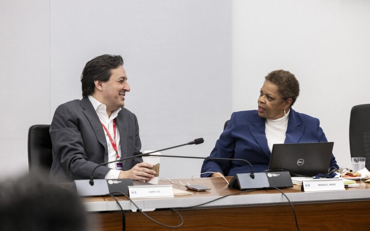 Darío Gil seated next to Wanda Ward at a meeting of the NSB in May 2024.jpg