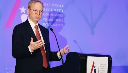 National Security Commission on Artificial Intelligence Chair and former Google CEO Eric Schmidt speaking at a NSCAI conference in 2019.