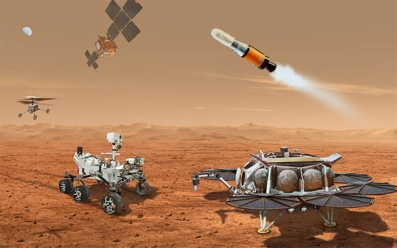 An illustration of the current vehicle architecture for the Mars Sample Return mission