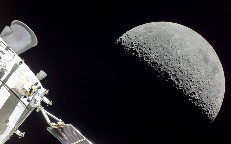 NASA’s Orion crew vehicle passing the Moon during the Artemis I mission in December 2022.