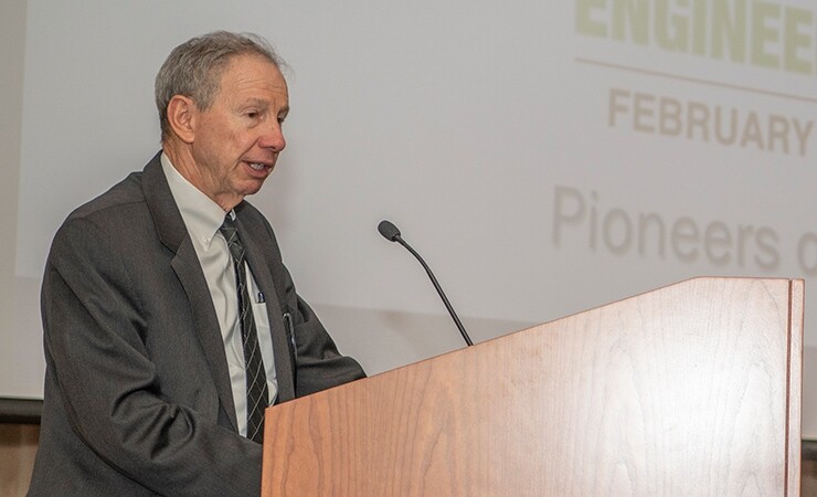 Under Secretary of Defense for Research and Engineering Mike Griffin speaks at a National Engineers Week event in February 2020. 