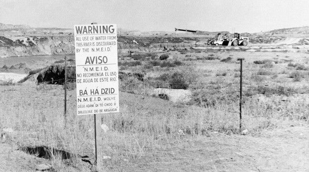 Warning signs placed to discourage use of water near the site of a 1979 uranium mill spill in Church Rock, New Mexico.