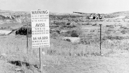 Warning signs placed to discourage use of water near the site of a 1979 uranium mill spill in Church Rock, New Mexico.