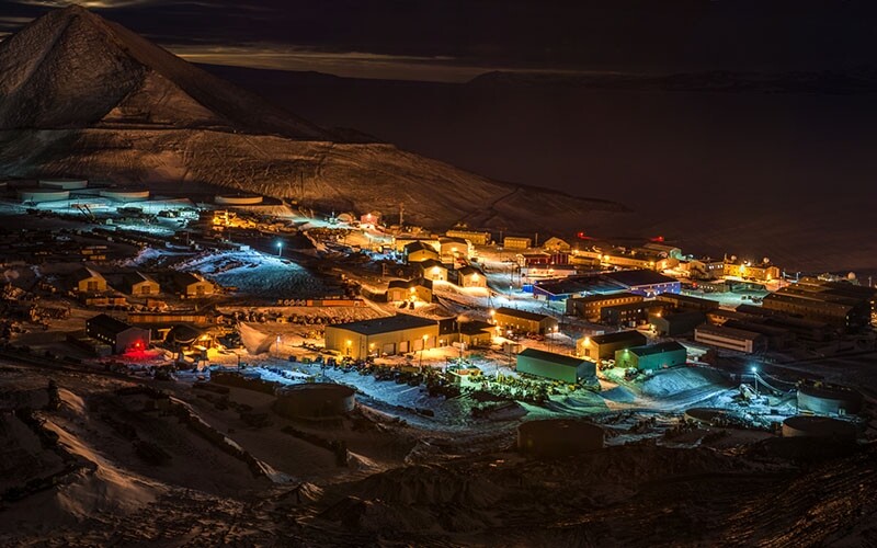 McMurdo station at night.