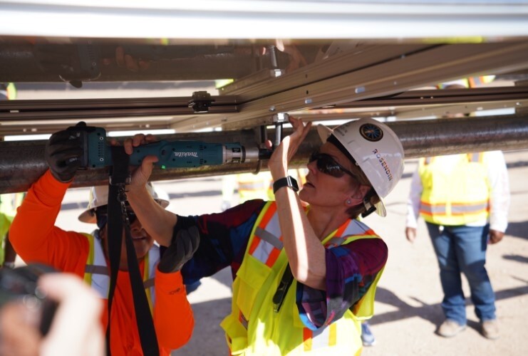 Energy Secretary Jennifer Granholm visiting a solar energy generating facility under construction in Boulder City, Nevada. 