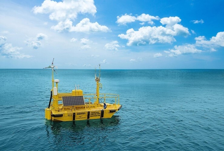 A wind research buoy recently deployed off the coast of California by researchers at Pacific Northwest National Lab.&nbsp;