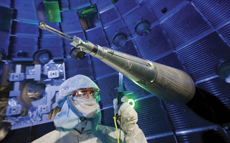 NIF technician inspects target