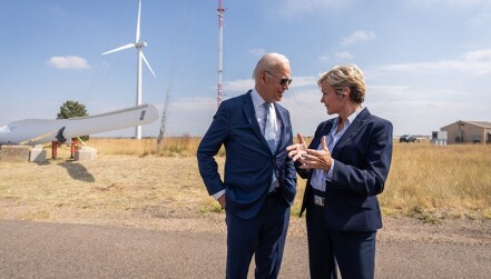 Biden and Granholm in front of a windmill