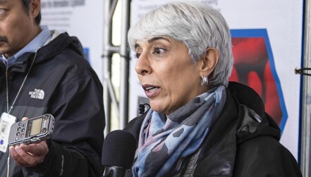 Then-DARPA Director Arati Prabhakar speaking with reporters in 2016.