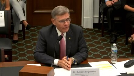 Kelvin Droegemeier testifying before the House Commerce-Justice-Science Appropriations Subcommittee on July 24.  (Image credit – House Appropriations Committee)