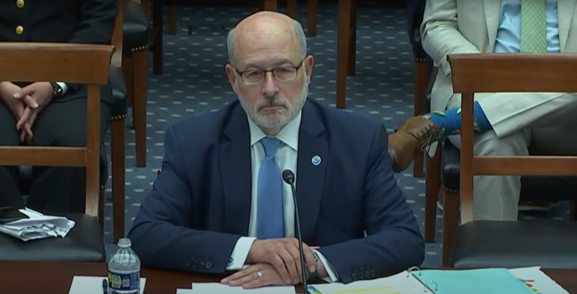 NOAA Administrator Rick Spinrad providing testimony during a House Science Committee hearing. 