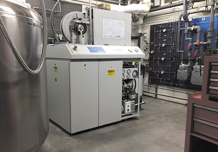 The central helium facility at Northwestern University can liquefy up to 50 liters per day from instruments across the campus.  (Image credit – William Halperin)