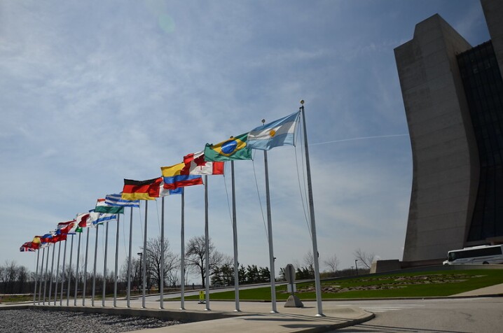 Fermilab Wilson Hall flags