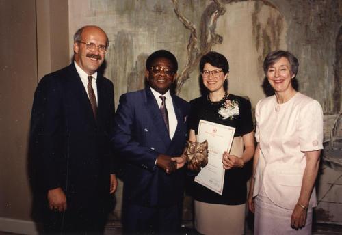 Emilio Segre Visual Archives: Kenneth Goss (Vaisala Oy), Professor Godwin Olu, Patrick Obasi, World Meteorological Organization (WMO) Secretary-General), Dian Gaffen (Seidel), Diana Josephson (NOAA Deputy Undersecretary) at WMO Professor Dr. Vilho Vaisala