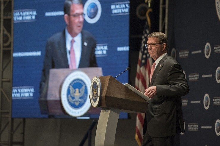 Defense Secretary Ash Carter addresses the Reagan National Defense Forum at the Ronald Reagan Presidential Library in Simi Valley, Calif., on Dec. 3.