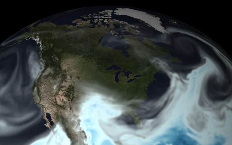 An output from NOAA’s Global Forecast System model showing a forecast of atmospheric moisture.