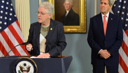 Then-EPA Administrator Gina McCarthy and Secretary of State John Kerry in 2015. They will respectively serve as top advisors on domestic and international climate policy&nbsp;in the Biden administration.