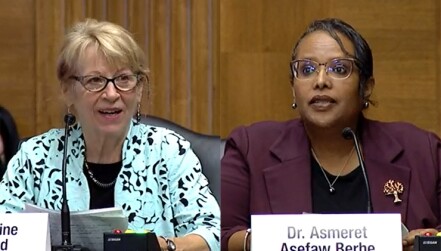 Physical chemist Geraldine Richmond and soil scientist Asmeret Asefaw Berhe at their joint confirmation hearing this week.