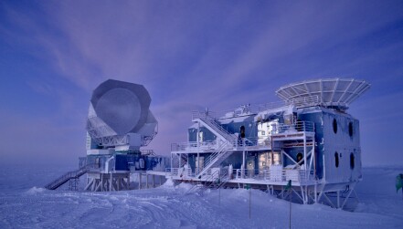 A cosmic microwave background telescope at the South Pole near where the proposed CMB-S4 telescopes would be placed.